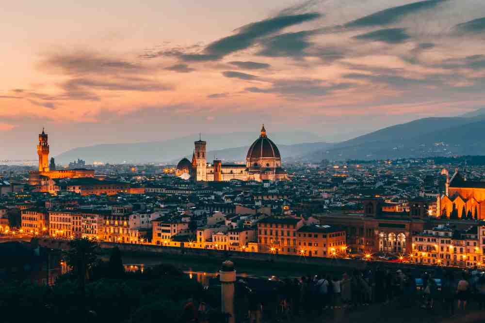 Aerial panoramic view of Florence in the evening