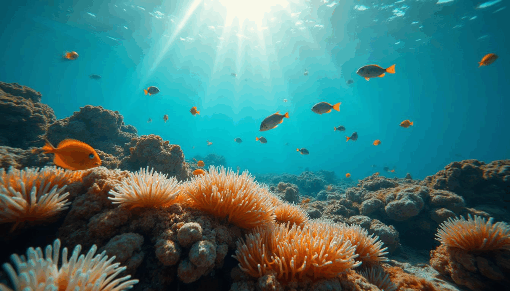 Underwater shot featuring marine life of Great Barrier Reef
