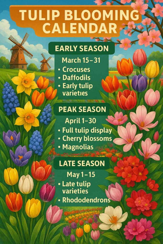 Tulip blooming calendar at Keukenhof, Netherlands