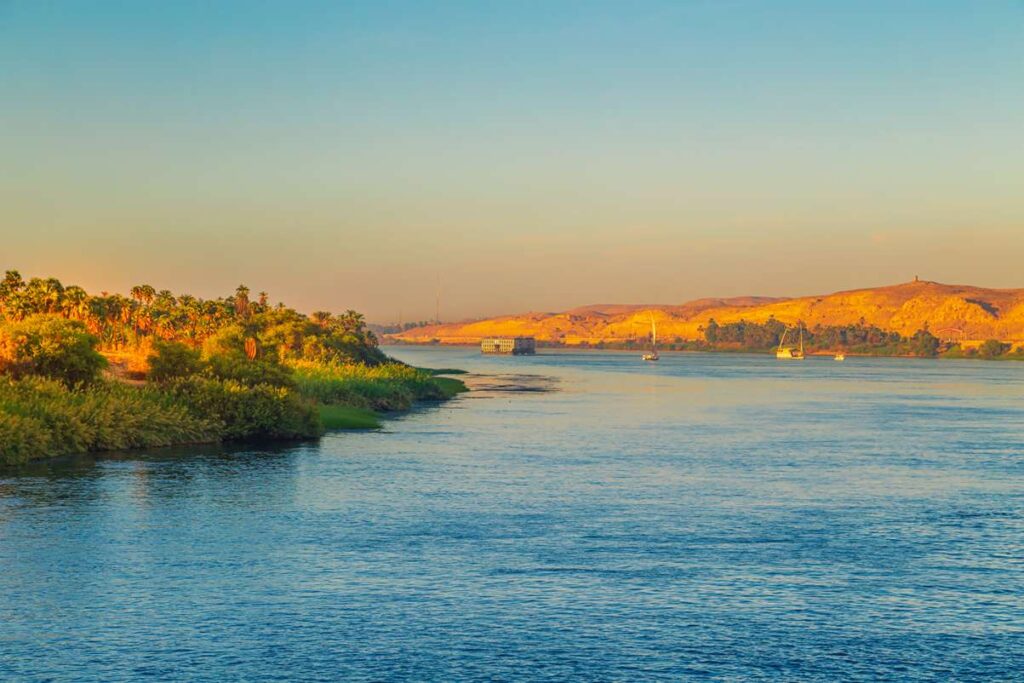 Nile river on the sunset near Aswan