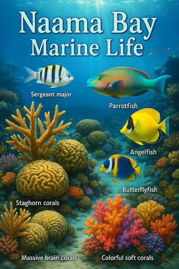Naama Bay Marine Life Infographics, the speices to see while snrokeling in Naama Bay