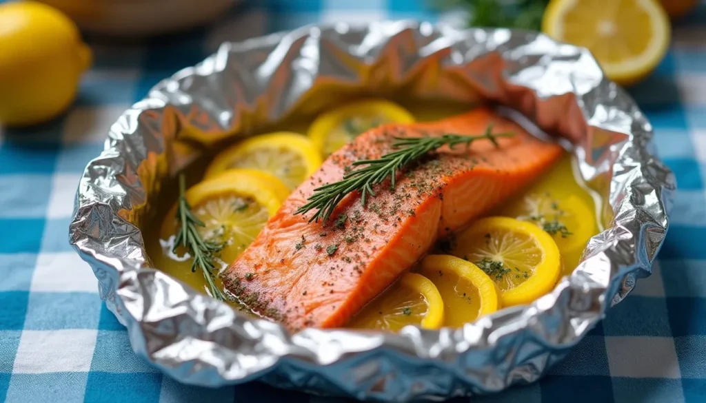 Salmon cooked in a foil