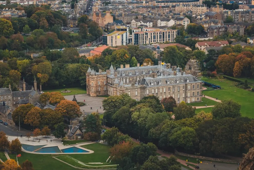 aerial view of Palace of Holyroodhouse, Edinburgh, Scotland