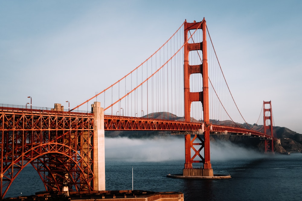The golden gate bridge in San Francisco is surrounded by fog