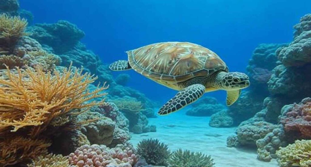 Underwater sea turtle shot