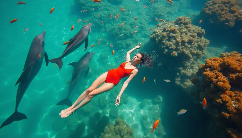 Swimming with dolphins, Zanzibar