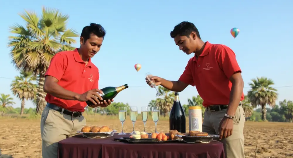Champagne lunch after baloon ride in Myanmar