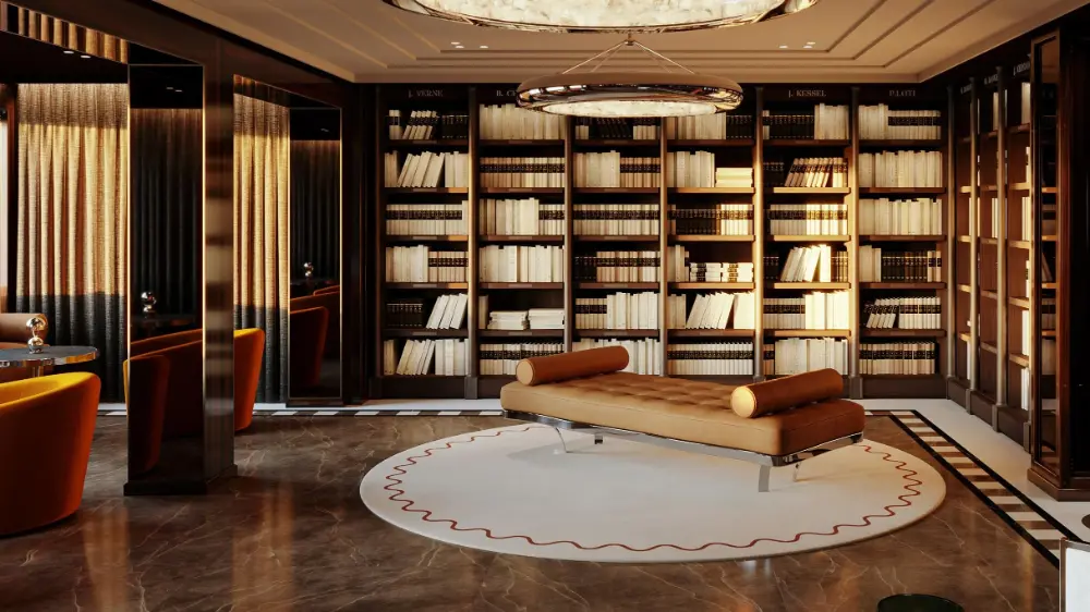 Bibliotheque on board of Orient Express sailing yacht