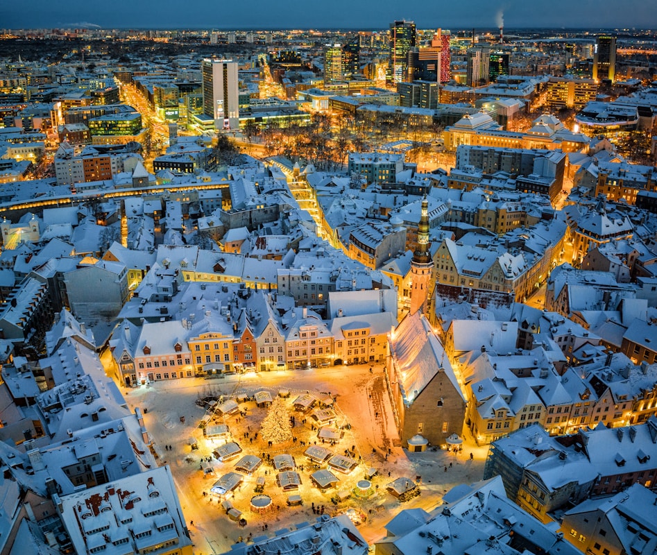an aerial view of a Talinn Christmas Market