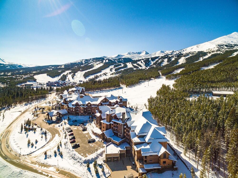Aerial view of Breckenridge Ski Resort’s Peak 7 and Peak 8 in Colorado, USA