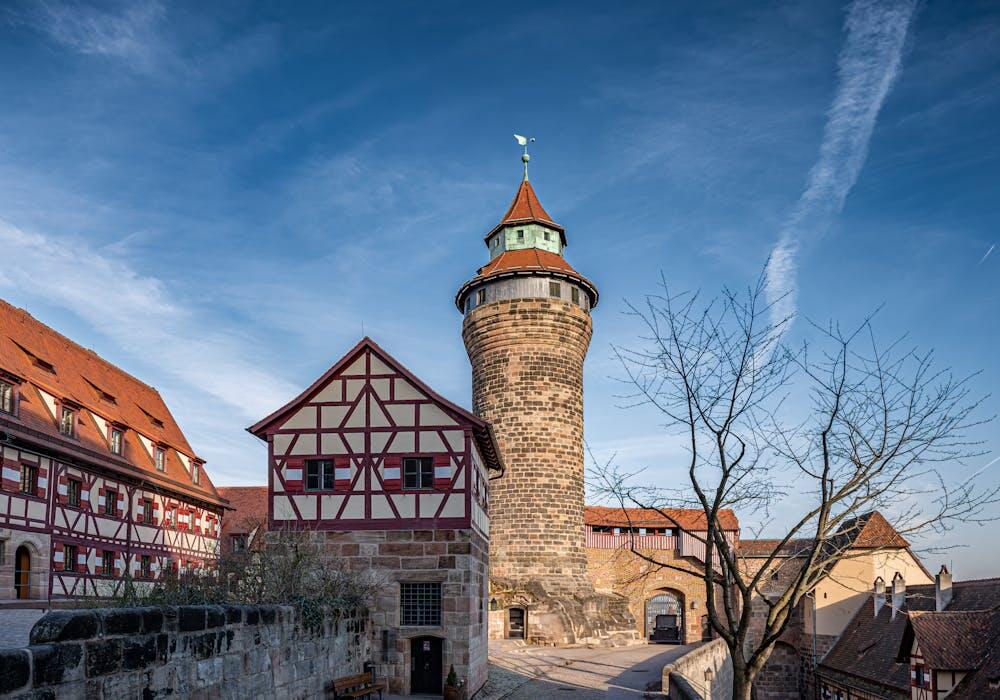 Charming view of medieval Nuremberg Castle and architecture in Bavaria.