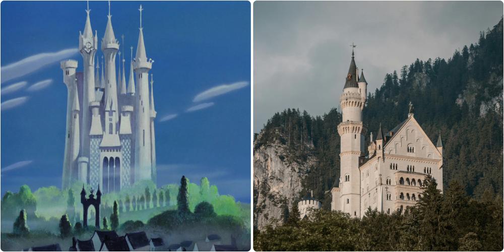 King's castle in Cinderella (1950) Disney cartoon was inspired by Neuschwanstein castle In Bavaria, and is one of the most recognizable real-life Disney castles