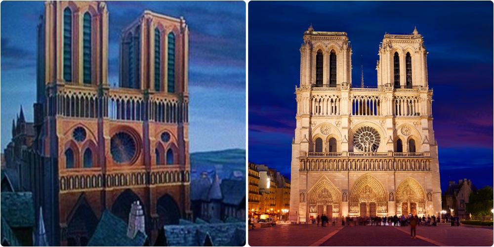 Notre Dame in the Hunchback of Notre Dame (1996) is almost exact copy of Notre Dame in Paris