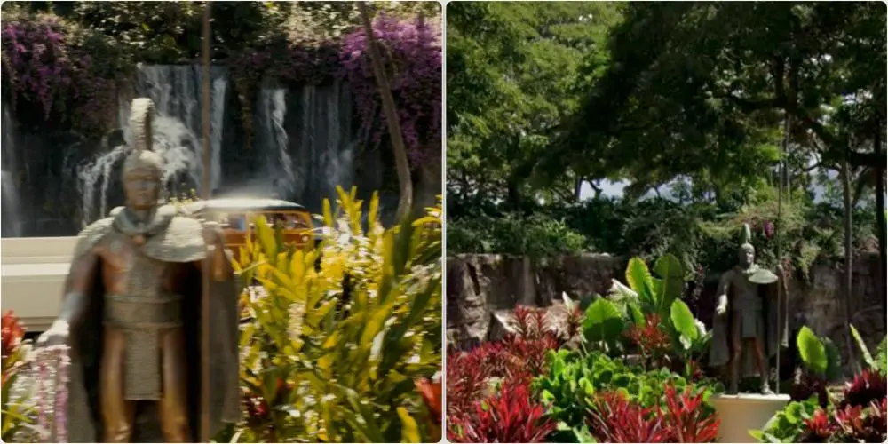 The waterfall at the entrance of Grand Wailea, Maui filmed in Just Go With It