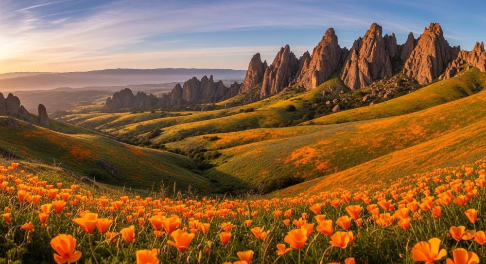 Pinnacles National Park during poppies super bloom