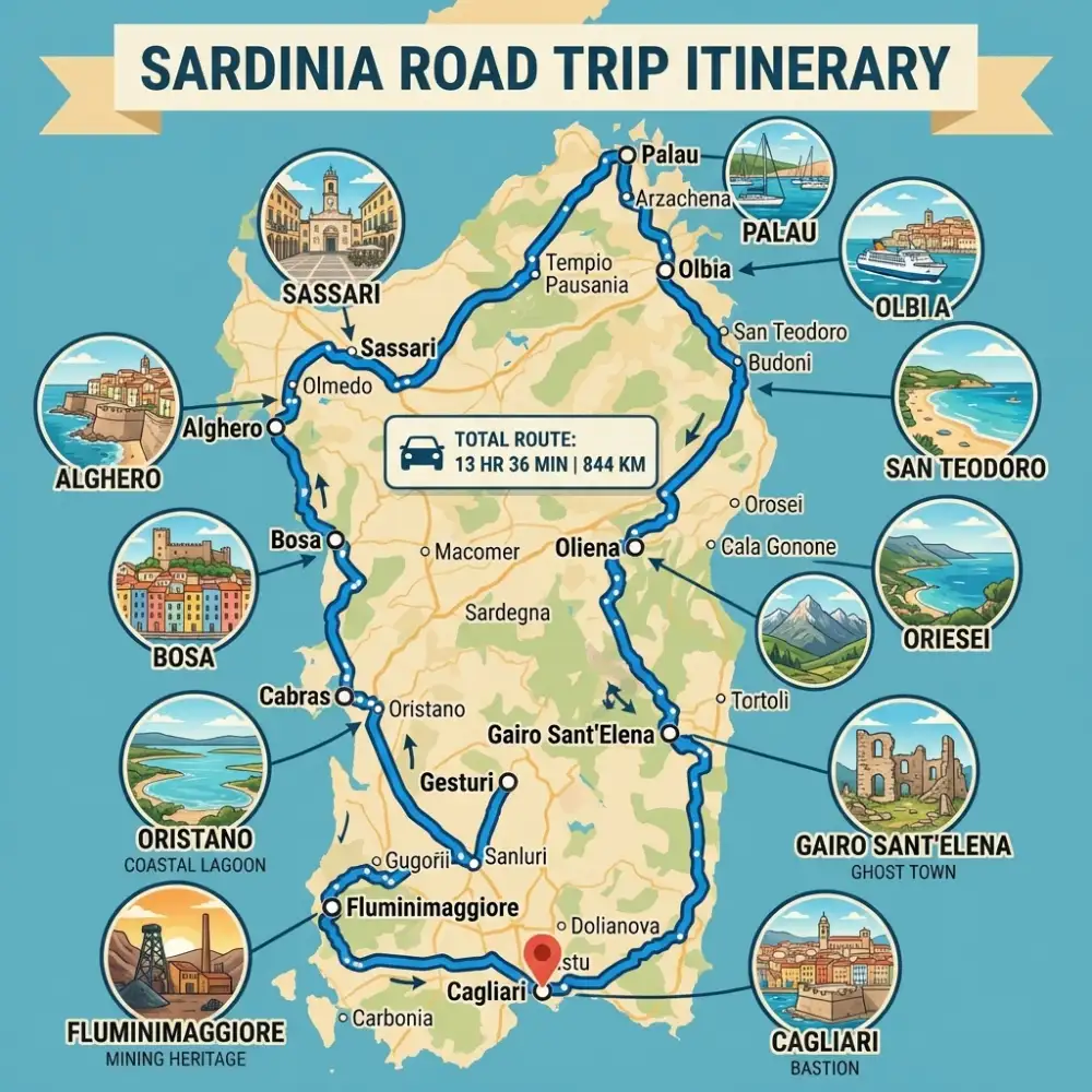 Sardinia road trip map