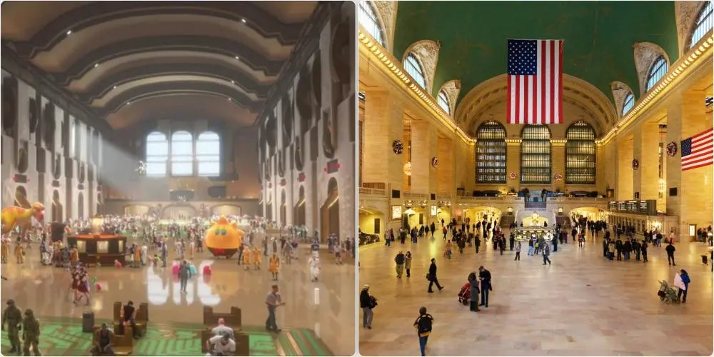 Game Central Station borrows its arched windows, vaulted ceiling, and bustling energy from Manhattan's Grand Central Terminal.