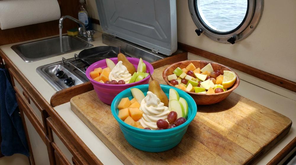 frozen yogurt and fruits make a perfect galley meal