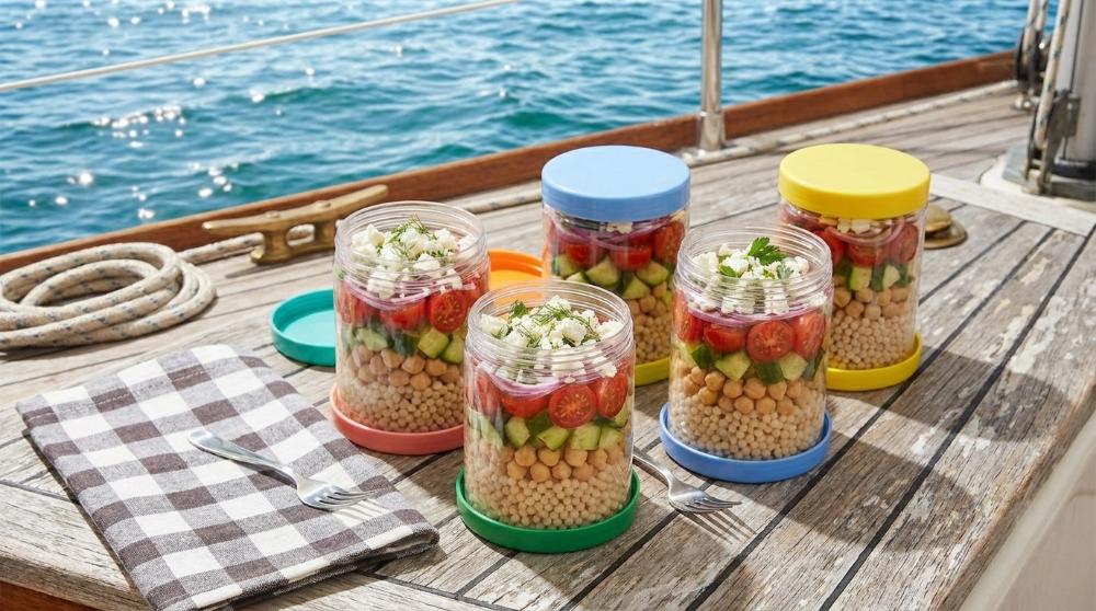 Greek couscous salad in jars